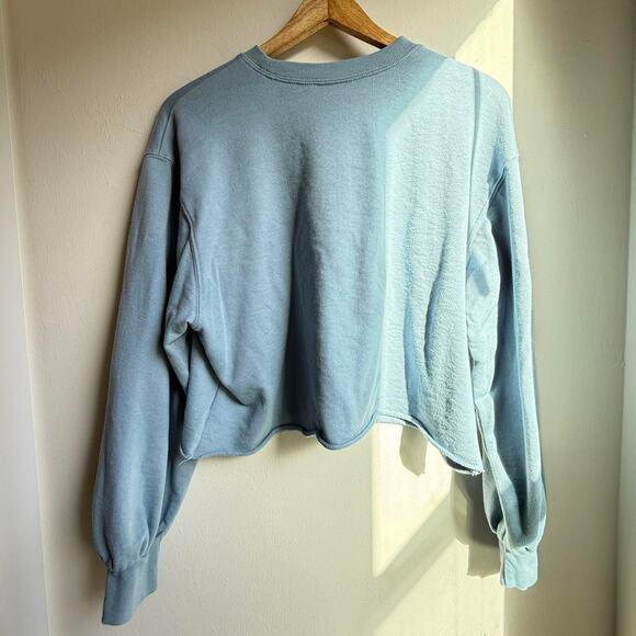 Dodge Charger Cropped Sweatshirt Blue Raw Hem Graphic Women’s L - Picture 2 of 5